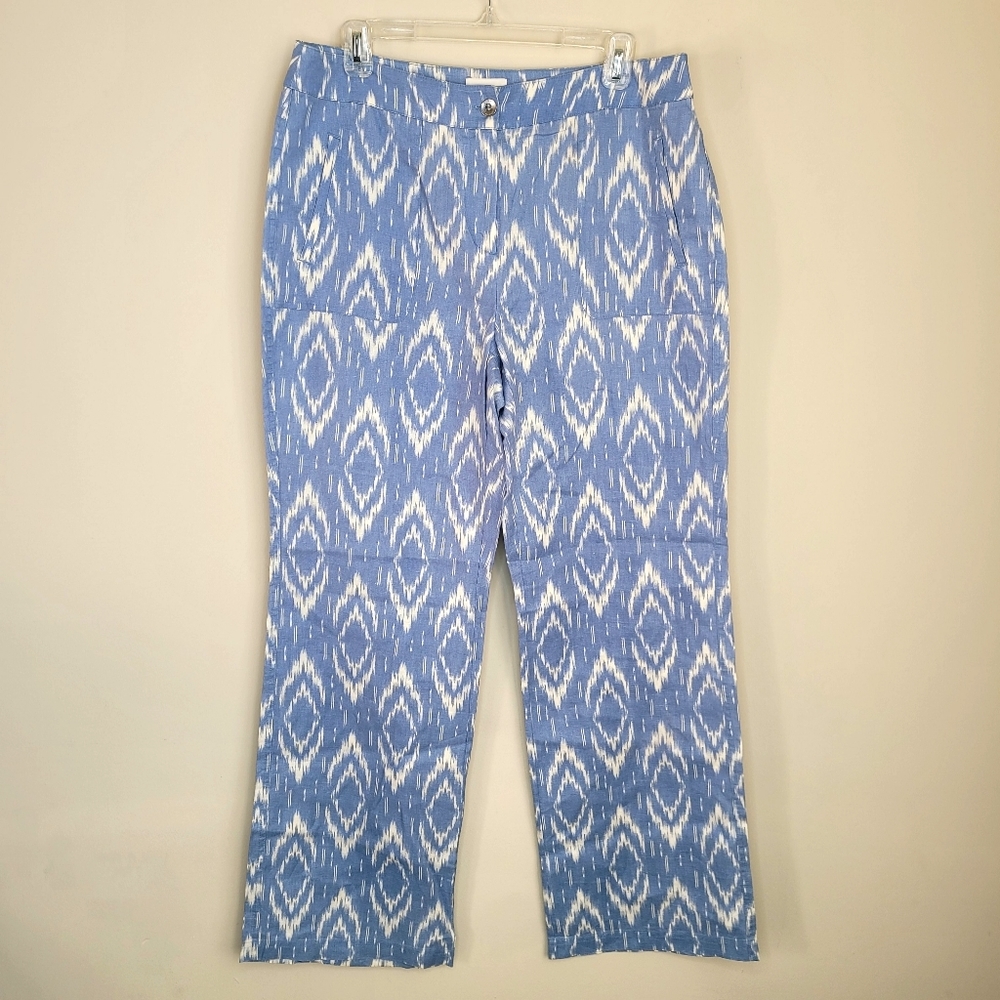 Chico's Ikat Linen Pants blue white size 1 - Picture 2 of 9